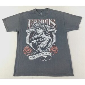 Famous Stars & Straps Shirt Mens Large Black Lady Liberty Distressed Roses
